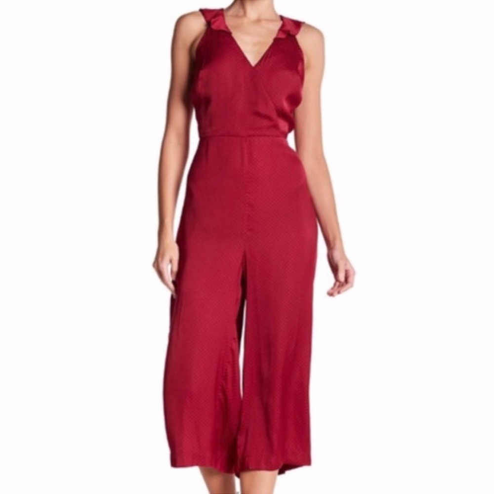 Parker Boudoir Cranberry Red Wide Leg Jumpsuit NWT Sz L